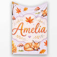 Sleeping Fox Autumn Leaves Mushrooms Forest Seamless Pattern  Personalised Custom Name Super Soft Fleece Blanket Bed Sofa Throw