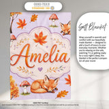 Sleeping Fox Autumn Leaves Mushrooms Forest Seamless Pattern  Personalised Custom Name Super Soft Fleece Blanket Bed Sofa Throw