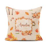 Custom Name Sleeping Fox Autumn Leaves Mushrooms Forest Seamless Square Filled Cushion Throw Pillow Sofa Bed Home Decor Zip Washable UK Made