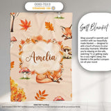 Sleeping Fox Autumn Leaves Mushrooms Forest Seamless Pattern Tan  Personalised Custom Name Super Soft Fleece Blanket Bed Sofa Throw