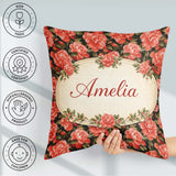 Custom Name Soft Coral Peony Floral Seamless Pattern Everyday Square Filled Cushion Throw Pillow Sofa Bed Home Decor Zip Washable UK Made