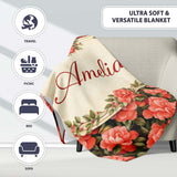 Soft Coral Peony Floral Seamless Pattern Stylish Everyday  Lovely  Personalised Custom Name Super Soft Fleece Blanket Bed Sofa Throw