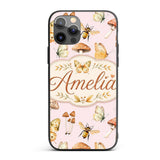 Vintage Butterflies Bees Mushrooms Printed Design Custom Name Protective Phone Case Mobile Cover Durable Everyday Smartphone Shock Resistant