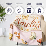 Vintage Butterflies Bees Mushrooms Nature Seamless Pattern Soft  Personalised Custom Name Super Soft Fleece Blanket Bed Sofa Throw