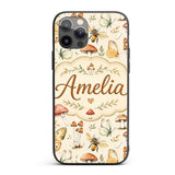 Vintage Butterflies Bees Mushrooms Printed Design Custom Name Protective Phone Case Mobile Cover Durable Everyday Smartphone Shock Resistant