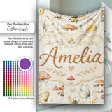 Vintage Butterflies Bees Mushrooms Nature Seamless Pattern Sage  Personalised Custom Name Super Soft Fleece Blanket Bed Sofa Throw