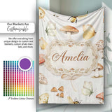 Vintage Butterflies Bees Mushrooms Nature Seamless Pattern Light  Personalised Custom Name Super Soft Fleece Blanket Bed Sofa Throw