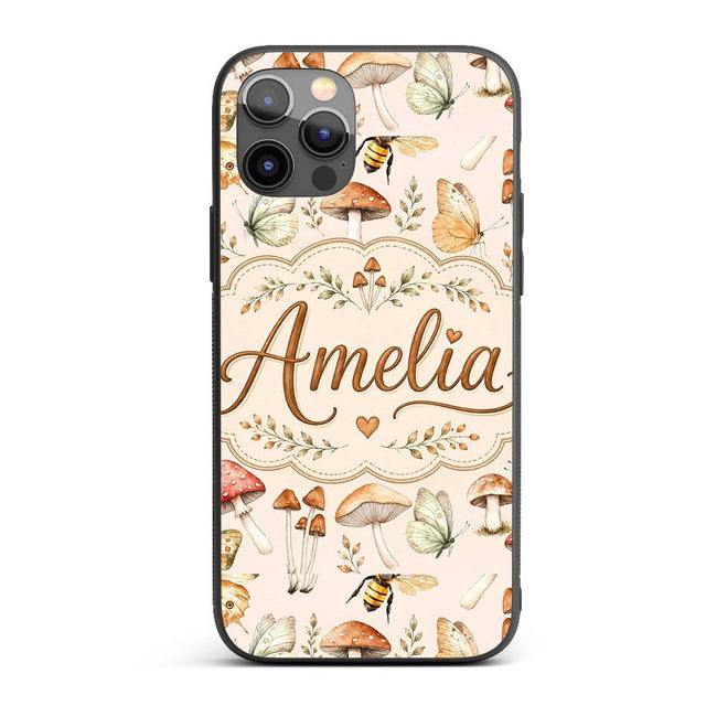 Vintage Butterflies Bees Mushrooms Printed Design Custom Name Protective Phone Case Mobile Cover Durable Everyday Smartphone Shock Resistant