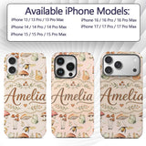 Vintage Butterflies Bees Mushrooms Printed Design Custom Name Protective Phone Case Mobile Cover Durable Everyday Smartphone Shock Resistant