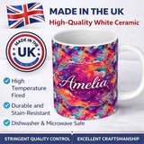 Personalized Custom Name Colourful Liquid Marble Swirl Pink Purple Orange Abstract Pattern 11oz Ceramic Coffee Tea Mug White Large Handle
