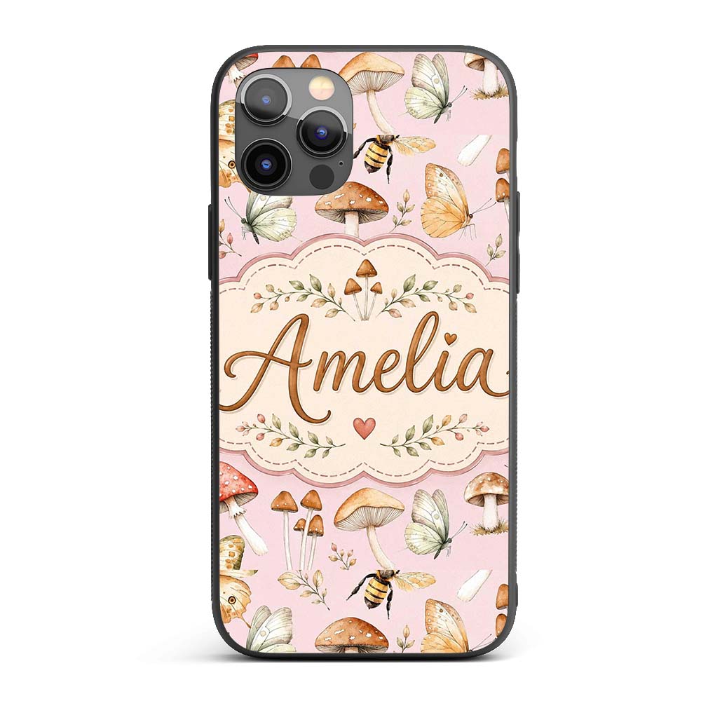 Vintage Butterflies Bees Mushrooms Printed Design Custom Name Protective Phone Case Mobile Cover Durable Everyday Smartphone Shock Resistant
