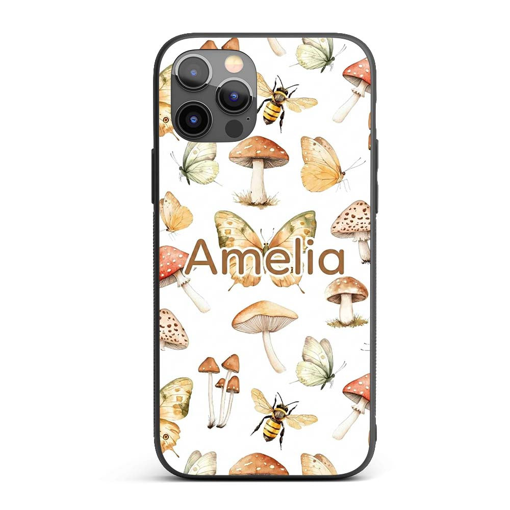 Vintage Butterflies Bees Mushrooms Printed Design Custom Name Protective Phone Case Mobile Cover Durable Everyday Smartphone Shock Resistant