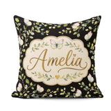 Custom Name Watercolor Butterflies Green Leaves Branches Pattern Square Filled Cushion Throw Pillow Sofa Bed Home Decor Zip Washable UK Made