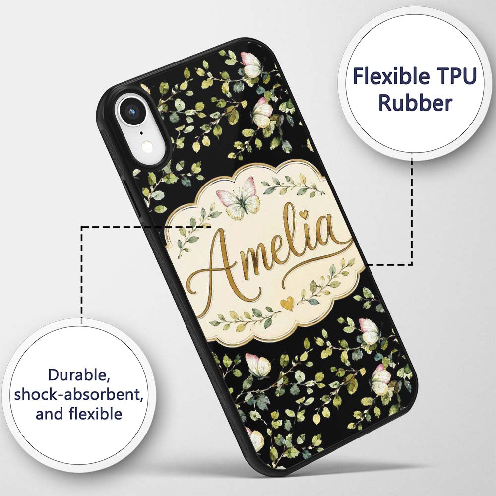 Watercolor Butterflies Green Leaves Branches Custom Name Protective Phone Case Mobile Cover Durable Everyday Smartphone Shock Resistant