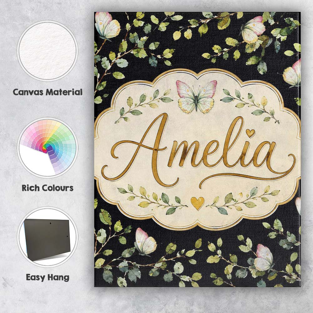 Personalised Name Watercolor Butterflies Custom  Unique Gift Idea Elegant Feature Canvas Wall Art Print Decor Picture Ready to Hang