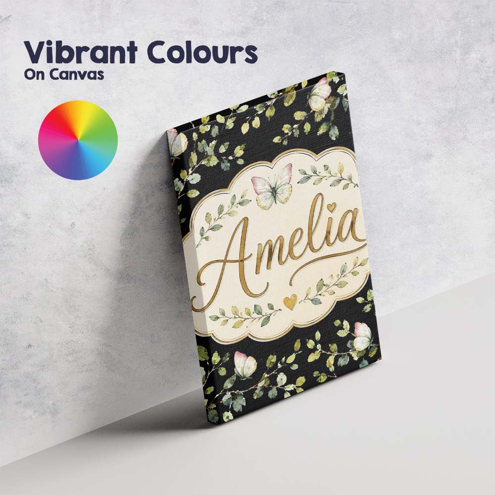 Personalised Name Watercolor Butterflies Custom  Unique Gift Idea Elegant Feature Canvas Wall Art Print Decor Picture Ready to Hang