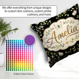 Custom Name Watercolor Butterflies Green Leaves Branches Pattern Square Filled Cushion Throw Pillow Sofa Bed Home Decor Zip Washable UK Made