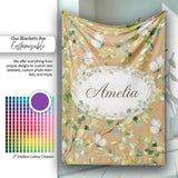 Watercolor Butterflies Green Leaves Branches Seamless Pattern Warm  Personalised Custom Name Super Soft Fleece Blanket Bed Sofa Throw