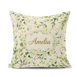 Custom Name Watercolor Butterflies Green Leaves Branches Pattern Square Filled Cushion Throw Pillow Sofa Bed Home Decor Zip Washable UK Made