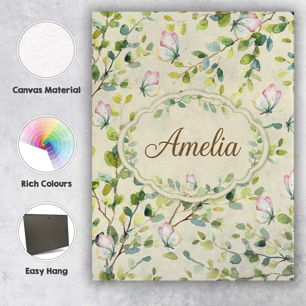 Personalised Name Watercolor Butterflies Custom  Unique Gift Idea Elegant Feature Canvas Wall Art Print Decor Picture Ready to Hang