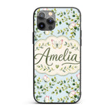 Watercolor Butterflies Green Leaves Branches Custom Name Protective Phone Case Mobile Cover Durable Everyday Smartphone Shock Resistant