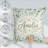 Custom Name Watercolor Butterflies Green Leaves Branches Pattern Square Filled Cushion Throw Pillow Sofa Bed Home Decor Zip Washable UK Made