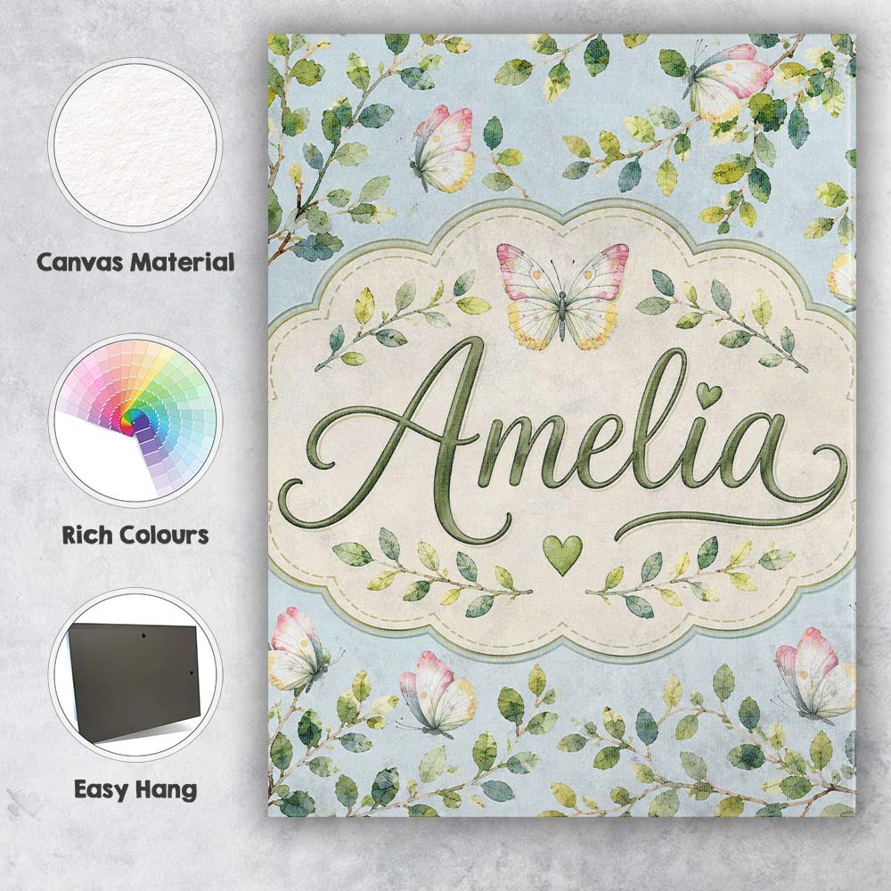 Personalised Name Watercolor Butterflies Custom  Unique Gift Idea Elegant Feature Canvas Wall Art Print Decor Picture Ready to Hang