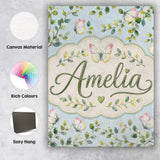 Personalised Name Watercolor Butterflies Custom  Unique Gift Idea Elegant Feature Canvas Wall Art Print Decor Picture Ready to Hang