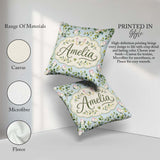 Custom Name Watercolor Butterflies Green Leaves Branches Pattern Square Filled Cushion Throw Pillow Sofa Bed Home Decor Zip Washable UK Made