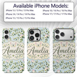 Watercolor Butterflies Green Leaves Branches Custom Name Protective Phone Case Mobile Cover Durable Everyday Smartphone Shock Resistant