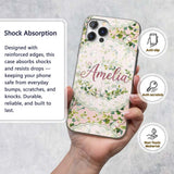 Watercolor Butterflies Green Leaves Branches Custom Name Protective Phone Case Mobile Cover Durable Everyday Smartphone Shock Resistant