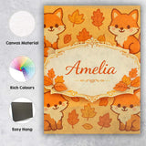 Personalised Name Cute Autumn Fox Cartoon Animal Pattern Stylish Custom  Interior Canvas Wall Art Print Decor Picture Ready to Hang
