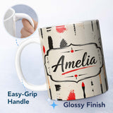 Personalized Custom Name Traditional Japanese Calligraphy Tools and Brush Strokes Layout 11oz Ceramic Coffee Tea Mug White Large Handle
