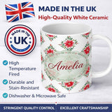 Personalized Custom Name Watercolor Poinsettia Floral Christmas Seamless Pattern with Lovely 11oz Ceramic Coffee Tea Mug White Large Handle