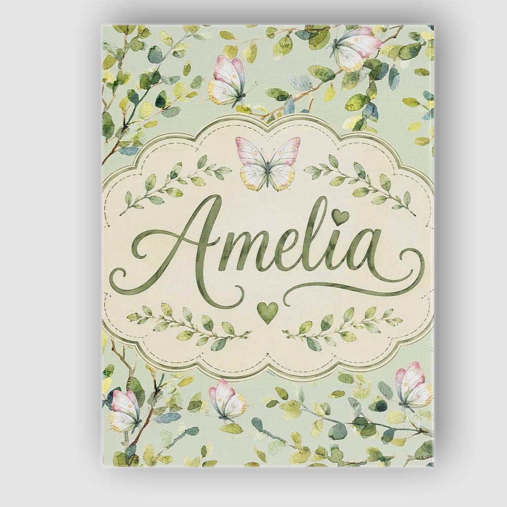 Personalised Name Watercolor Butterflies Custom  Unique Gift Idea Elegant Feature Canvas Wall Art Print Decor Picture Ready to Hang