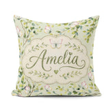 Custom Name Watercolor Butterflies Green Leaves Branches Pattern Square Filled Cushion Throw Pillow Sofa Bed Home Decor Zip Washable UK Made
