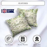 Custom Name Watercolor Butterflies Green Leaves Branches Pattern Square Filled Cushion Throw Pillow Sofa Bed Home Decor Zip Washable UK Made