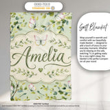 Watercolor Butterflies Green Leaves Branches Seamless Pattern Soft  Personalised Custom Name Super Soft Fleece Blanket Bed Sofa Throw