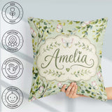 Custom Name Watercolor Butterflies Green Leaves Branches Pattern Square Filled Cushion Throw Pillow Sofa Bed Home Decor Zip Washable UK Made