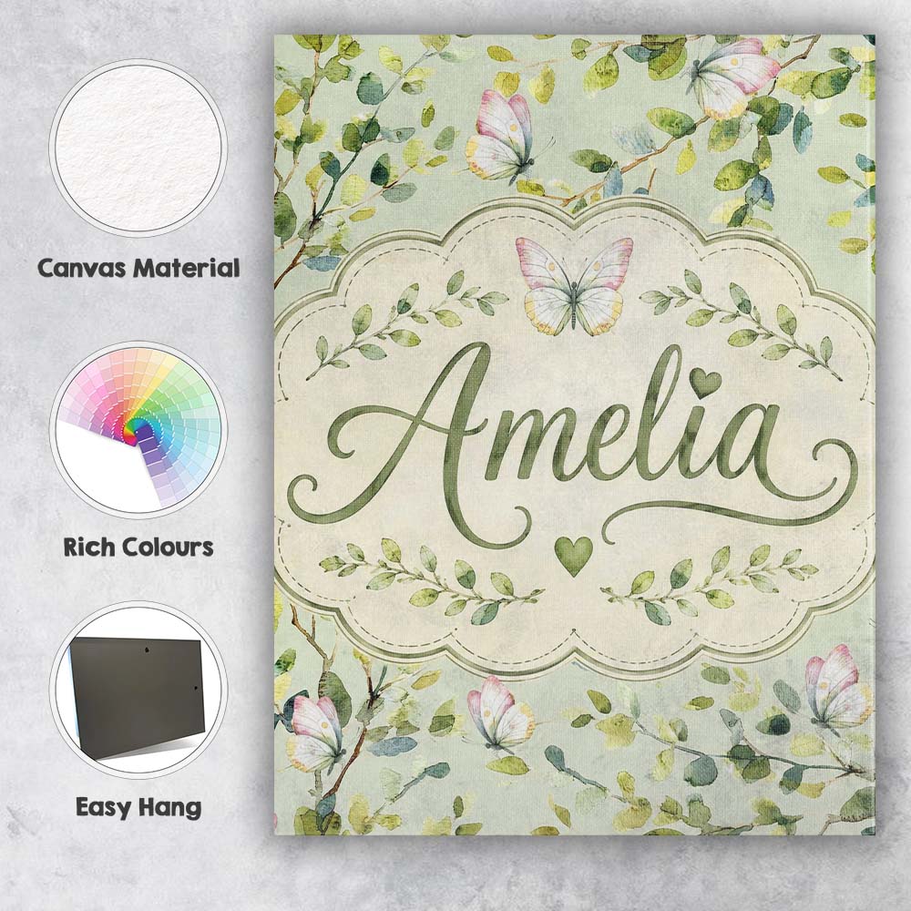 Personalised Name Watercolor Butterflies Custom  Unique Gift Idea Elegant Feature Canvas Wall Art Print Decor Picture Ready to Hang
