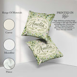 Custom Name Watercolor Butterflies Green Leaves Branches Pattern Square Filled Cushion Throw Pillow Sofa Bed Home Decor Zip Washable UK Made