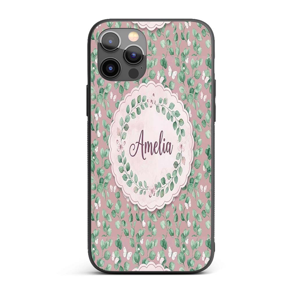 Watercolor Butterflies Green Leaves Branches Custom Name Protective Phone Case Mobile Cover Durable Everyday Smartphone Shock Resistant