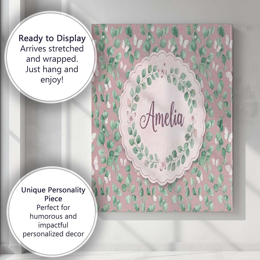 Personalised Name Watercolor Butterflies Custom  Unique Gift Idea Elegant Feature Canvas Wall Art Print Decor Picture Ready to Hang