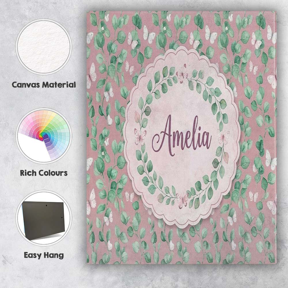 Personalised Name Watercolor Butterflies Custom  Unique Gift Idea Elegant Feature Canvas Wall Art Print Decor Picture Ready to Hang