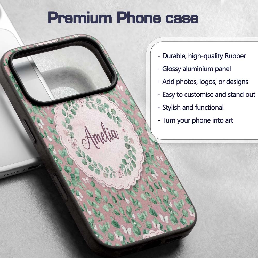Watercolor Butterflies Green Leaves Branches Custom Name Protective Phone Case Mobile Cover Durable Everyday Smartphone Shock Resistant