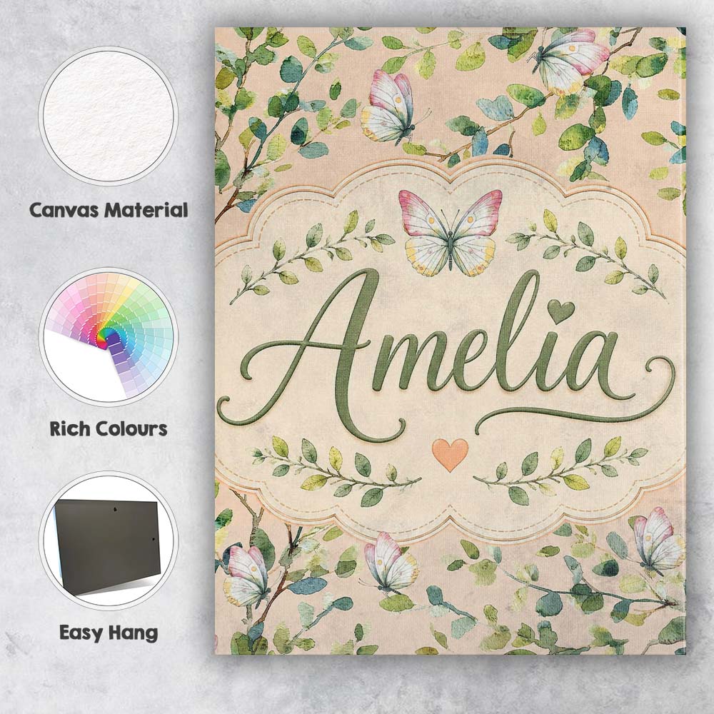 Personalised Name Watercolor Butterflies Custom  Unique Gift Idea Elegant Feature Canvas Wall Art Print Decor Picture Ready to Hang