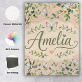 Personalised Name Watercolor Butterflies Custom  Unique Gift Idea Elegant Feature Canvas Wall Art Print Decor Picture Ready to Hang