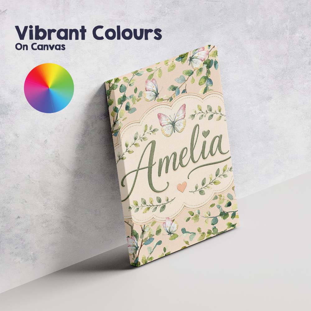 Personalised Name Watercolor Butterflies Custom  Unique Gift Idea Elegant Feature Canvas Wall Art Print Decor Picture Ready to Hang