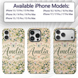 Watercolor Butterflies Green Leaves Branches Custom Name Protective Phone Case Mobile Cover Durable Everyday Smartphone Shock Resistant