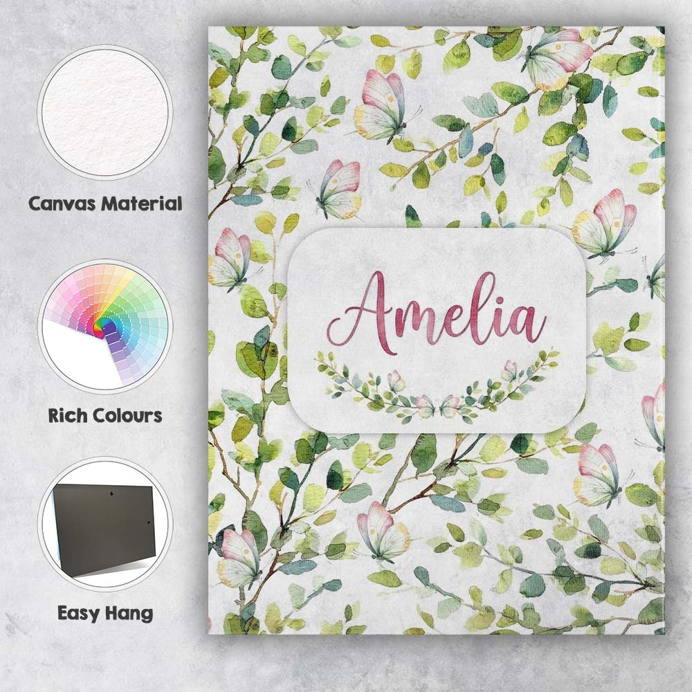 Personalised Name Watercolor Butterflies Custom  Unique Gift Idea Elegant Feature Canvas Wall Art Print Decor Picture Ready to Hang